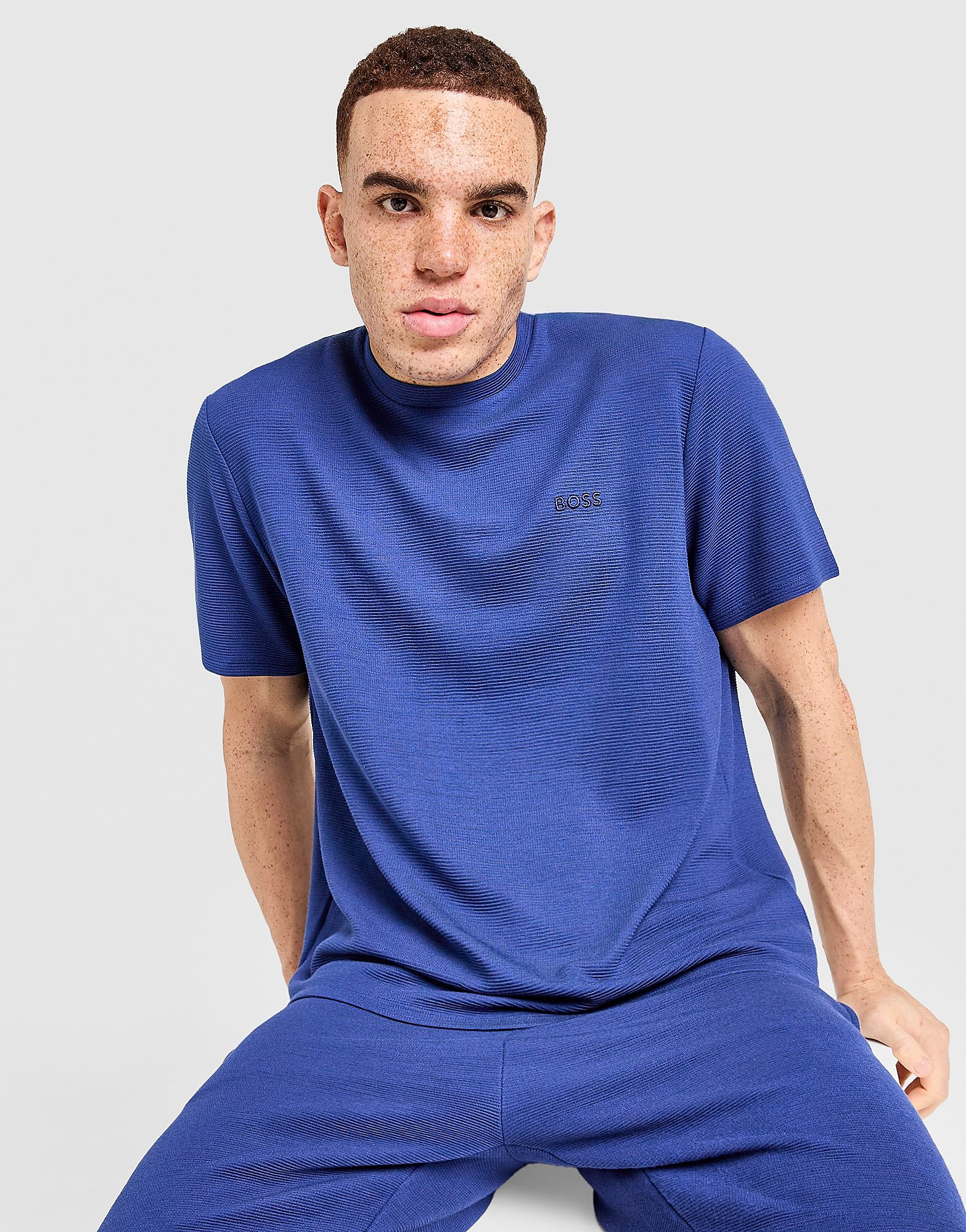 BOSS Ribbed T-Shirt - Blauw- Heren, Blauw BOSS Ribbed T-Shirt - Blauw- Heren, Blauw