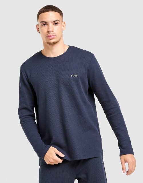 BOSS Waffle Long Sleeve T-Shirt - Blauw- Heren, Blauw