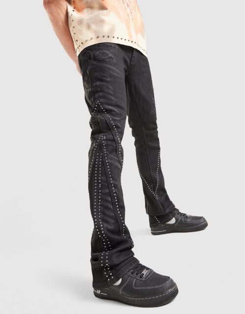 Smoke Rise Stack Flare Studded Jeans - Zwart- Heren, Zwart