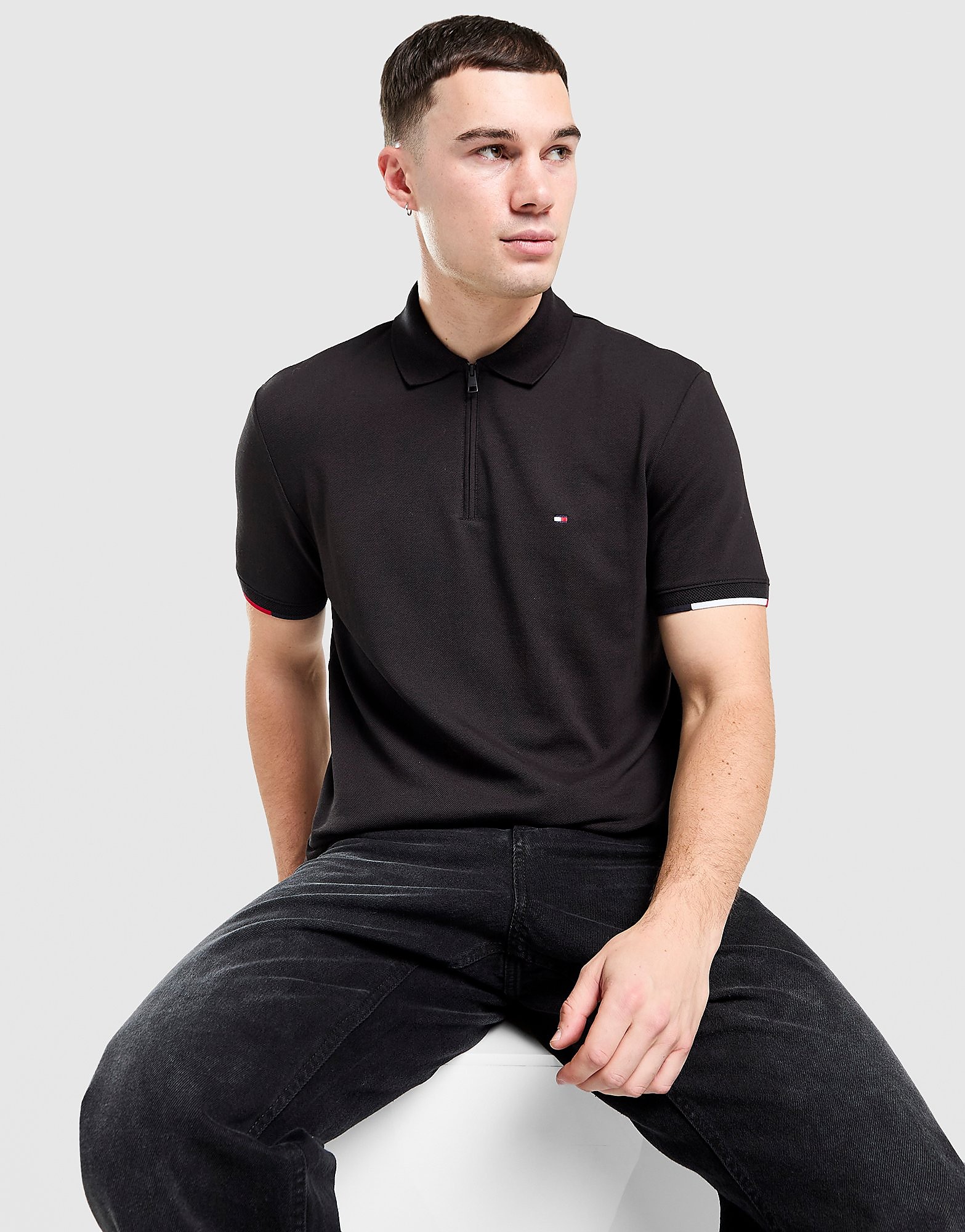 Tommy Hilfiger Zipped Polo Shirt - Zwart- Heren, Zwart Tommy Hilfiger Zipped Polo Shirt - Zwart- Heren, Zwart