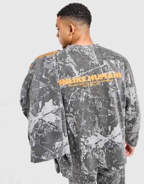 Unlike Humans Wessex Long Sleeve T-Shirt - Grijs- Heren, Grijs